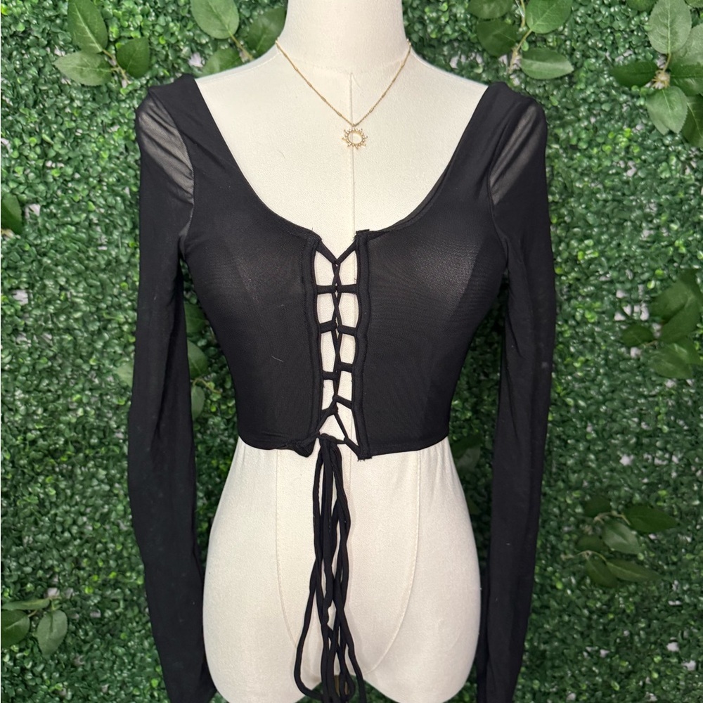 Chic Black Lace-Up Crop Corset  Top - Picture 3 of 6
